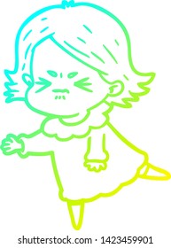 cold gradient line drawing of a cartoon angry woman