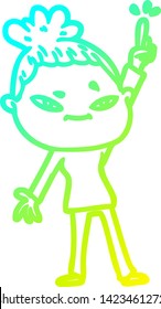 cold gradient line drawing of a cartoon woman