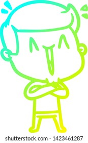 cold gradient line drawing of a cartoon excited man