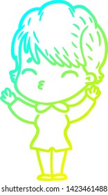 cold gradient line drawing of a cartoon woman thinking