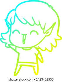 cold gradient line drawing of a cartoon elf girl