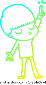 cold gradient line drawing of a cartoon calm boy