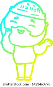 dibujo de línea de gradiente frío de un hombre barbudo feliz