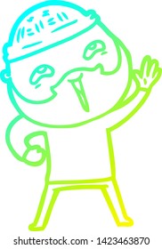 cold gradient line drawing of a cartoon happy bearded man
