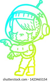 dibujo en línea de gradiente frío de una astronauta llorando una caricatura