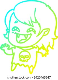 dibujo en línea de gradiente frío de una caricatura que ríe muchacha vampiro