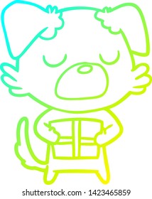cold gradient line drawing of a cartoon dog