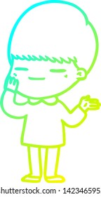 dibujo de línea de gradiente frío de un muchacho de engaño de dibujos animados