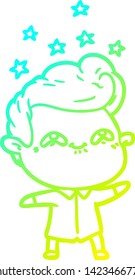 cold gradient line drawing of a cartoon excited man