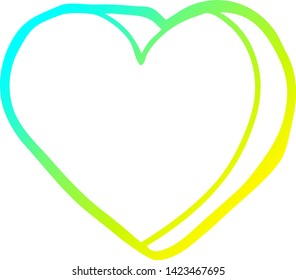 cold gradient line drawing of a cartoon love heart