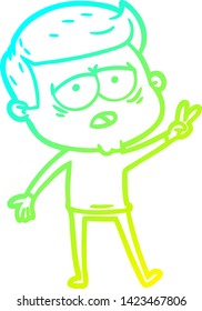 cold gradient line drawing of a cartoon tired man