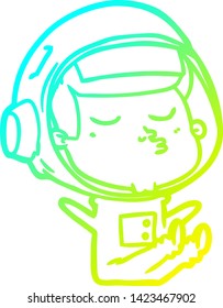 cold gradient line drawing of a cartoon confident astronaut