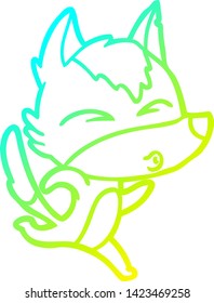 cold gradient line drawing of a cartoon wolf running