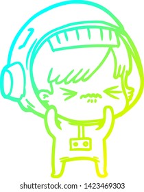 cold gradient line drawing of a cartoon astronaut woman