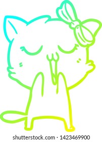 cold gradient line drawing of a cartoon cat