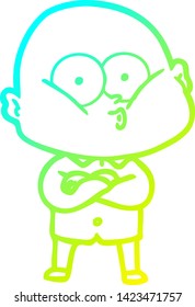 cold gradient line drawing of a cartoon bald man staring