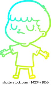 dibujo de línea de gradiente frío de un niño gruñón de caricatura