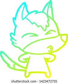 cold gradient line drawing of a cartoon wolf whistling