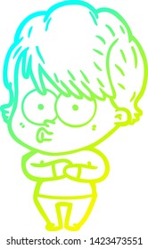 dibujo de línea de gradiente frío de una mujer caricaturista