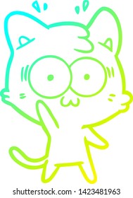 cold gradient line drawing of a cartoon surprised cat