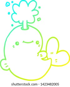 cold gradient line drawing of a cartoon whale spouting water