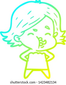 cold gradient line drawing of a cartoon girl pulling face