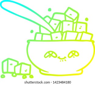 cold gradient line drawing of a cartoon sugar bowl