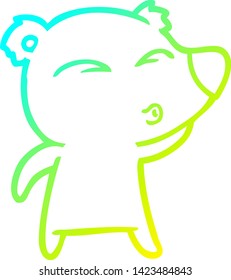 dibujo de una línea de degradado frío de un oso silbador de dibujos animados