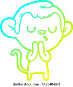 cold gradient line drawing of a cartoon monkey