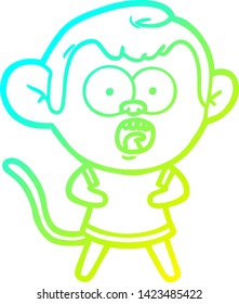 cold gradient line drawing of a cartoon shocked monkey