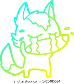 cold gradient line drawing of a cartoon crying wolf