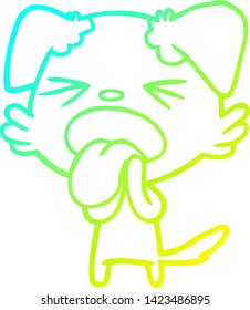 dibujo de línea de gradiente frío de un perro asqueado con dibujos animados