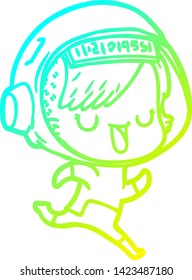 dibujo en línea de gradiente frío de una astronauta de dibujos animados