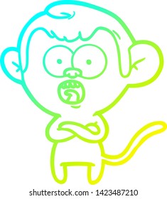 cold gradient line drawing of a cartoon shocked monkey