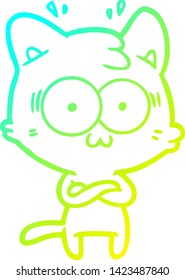 cold gradient line drawing of a cartoon surprised cat