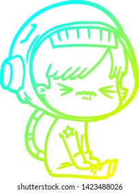 cold gradient line drawing of a cartoon astronaut woman
