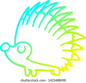 cold gradient line drawing of a cartoon spiky hedgehog