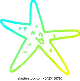 dibujo de línea de gradiente frío de un pez estrella feliz de dibujos animados