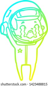 cold gradient line drawing of a cartoon crying astronaut