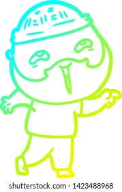 cold gradient line drawing of a cartoon happy bearded man