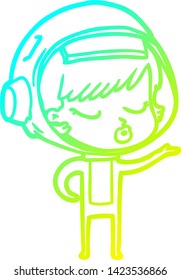 cold gradient line drawing of a cartoon pretty astronaut girl