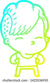 cold gradient line drawing of a cartoon girl muscle posing