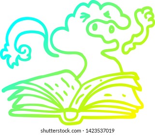 cold gradient line drawing of a cartoon spell book