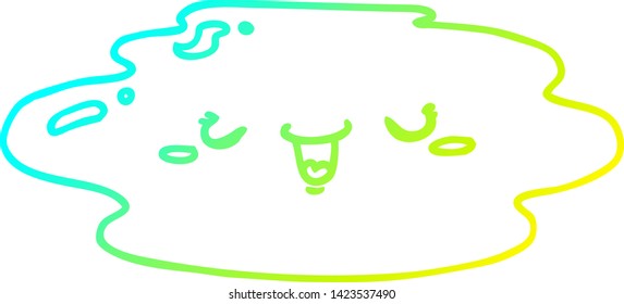 cold gradient line drawing of a cartoon puddle with face
