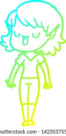 cold gradient line drawing of a cartoon elf girl