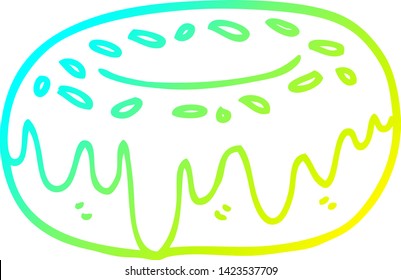 dibujo de línea de degradado frío de un donut de dibujos animados con rociadores