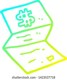 cold gradient line drawing of a cartoon legal money letter