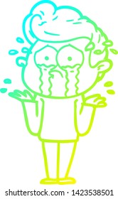 cold gradient line drawing of a cartoon crying man