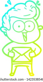cold gradient line drawing of a cartoon man with envelope