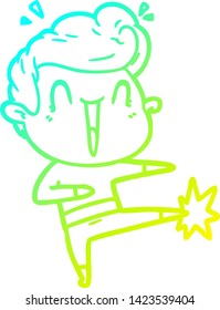 cold gradient line drawing of a cartoon excited man
